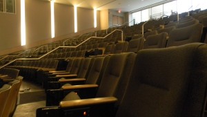 Close up of fixed seating at West Point Military Prep School Auditorium